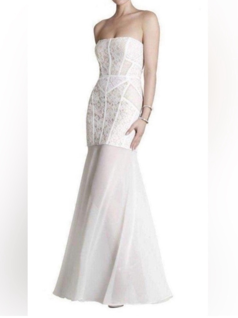 BCBGMAXAZRIA Lace Illusion Gown Size 0 White Nude Maxi